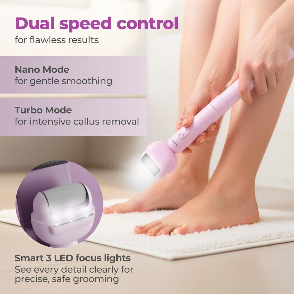Lifelong PediGlide Luxe Electric Callus Remover for Feet | Waterproof Pedicure Machine with 3 Roller Heads, 2 Speeds, Type-C Charging & Focus Light