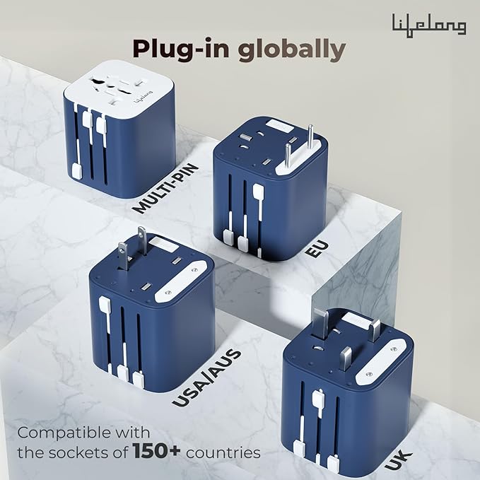Lifelong 10A Universal Travel Adapter – 2500W All-in-One for 180+ Countries