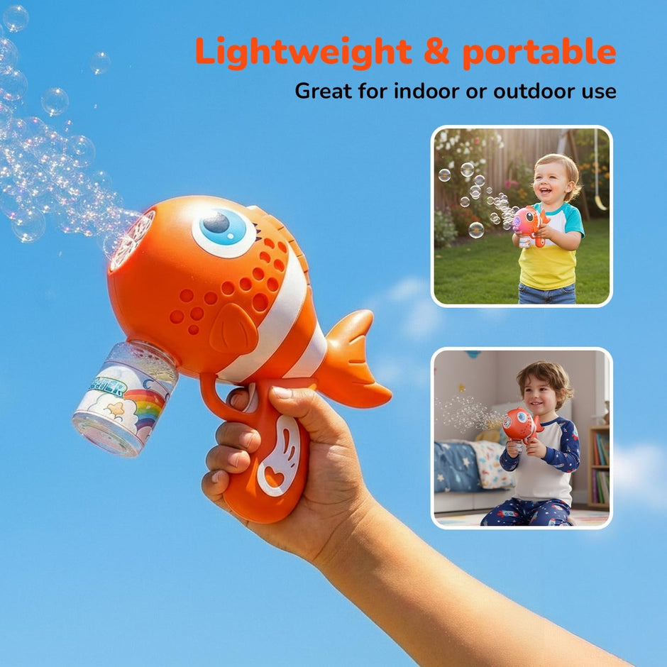 Lifelong Cuppy Rechargeable Clown Fish Bubble Gun with Lights & Bubble Solution