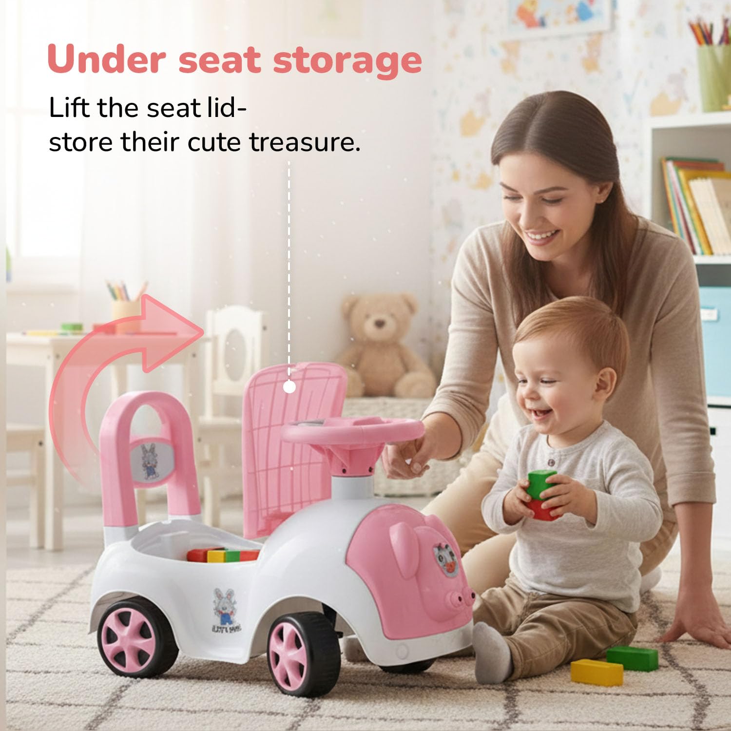 Lifelong Bunny Push Ride-On Toy Car for Kids 1-4 Yrs