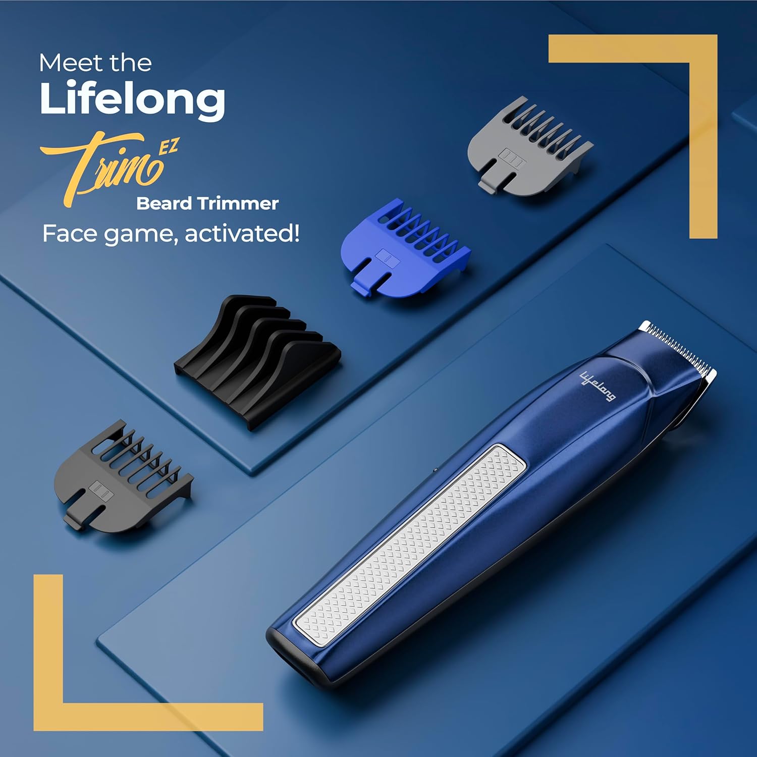 Lifelong Trim EZ Rechargeable Beard Trimmer for Men | SkinProtect Blades, Cordless Groomer with 4 Attachments, Type-C Charging & 60 Min Runtime
