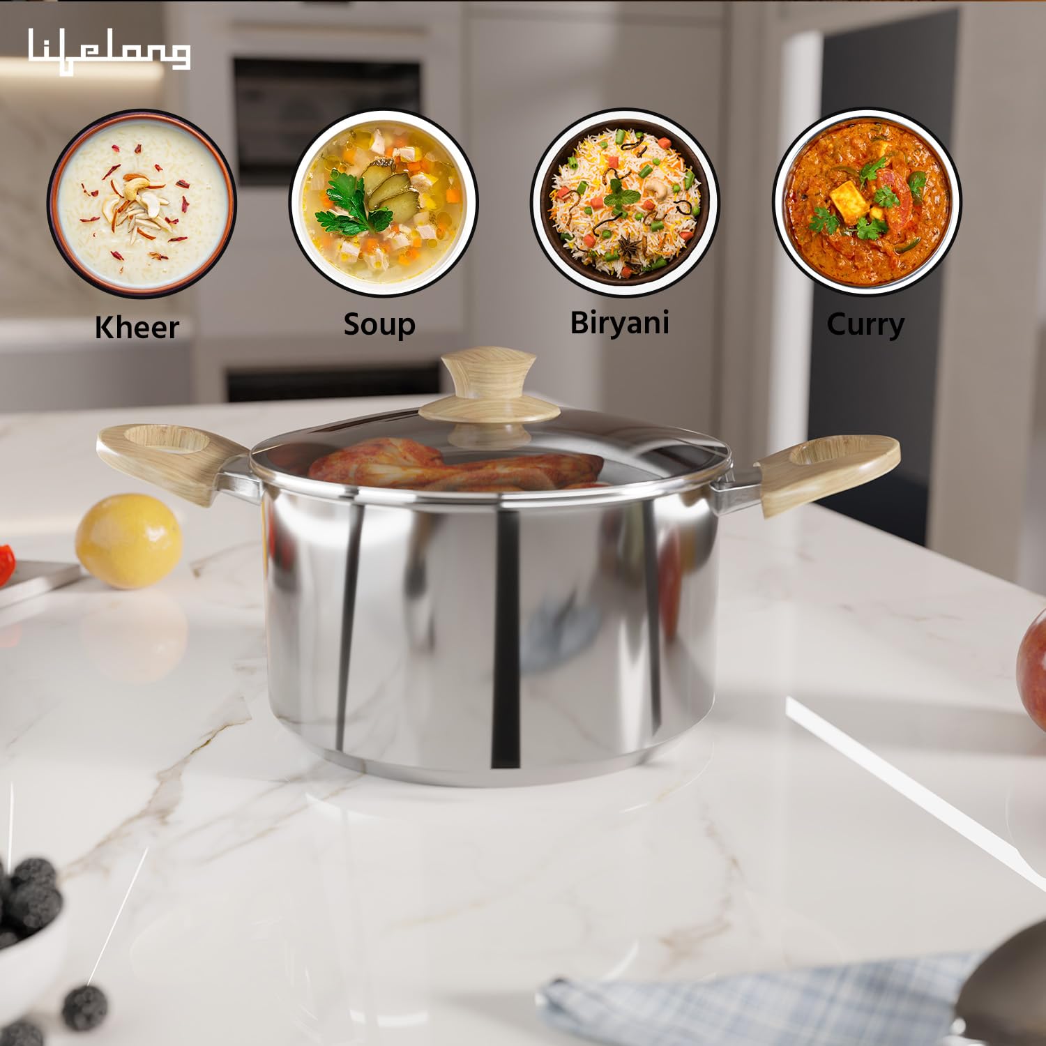 Triply Stainless Steel Sauce Pan with Glass Lid – 20 cm, 3.25L (Silver)