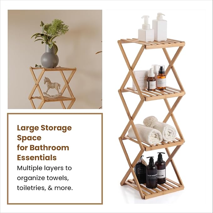 Lifelong 4-Tier Bamboo Bathroom & Countertop Organizer – Water-Resistant Eco-Friendly Storage Rack for Towels, Toiletries, Perfumes & Plants (30 × 29 cm)