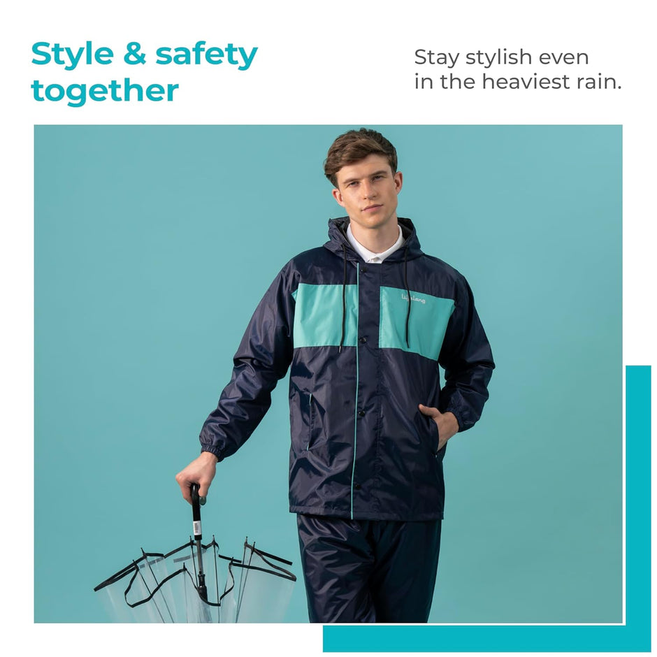 Lifelong Campaign Men's Polyester Waterproof Standard Length Raincoat