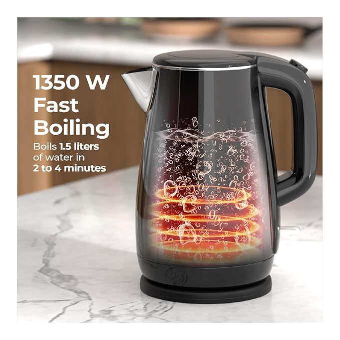 Electric Kettle 1.5L – 1350W Stainless Steel with Cool Touch & Auto Shut-Off