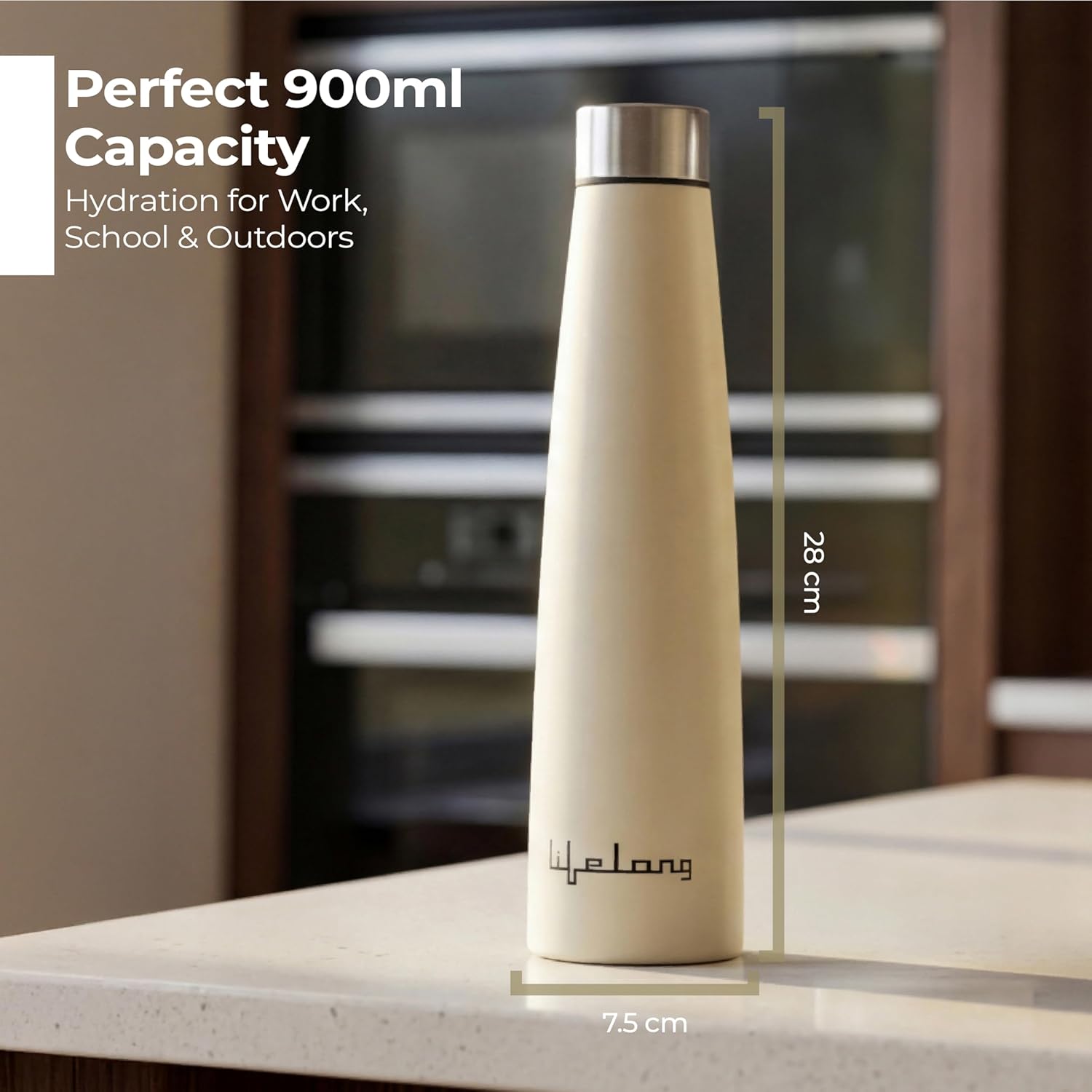 Lifelong 900ml Stainless Steel Water Bottle Pack of 2 | Leak-Proof & Durable | Easy to Clean | Odour-Free | Rust-Free Build, Secure Cap & Easy Grip | Ideal for School, Office, Travel & Gym (Beige)