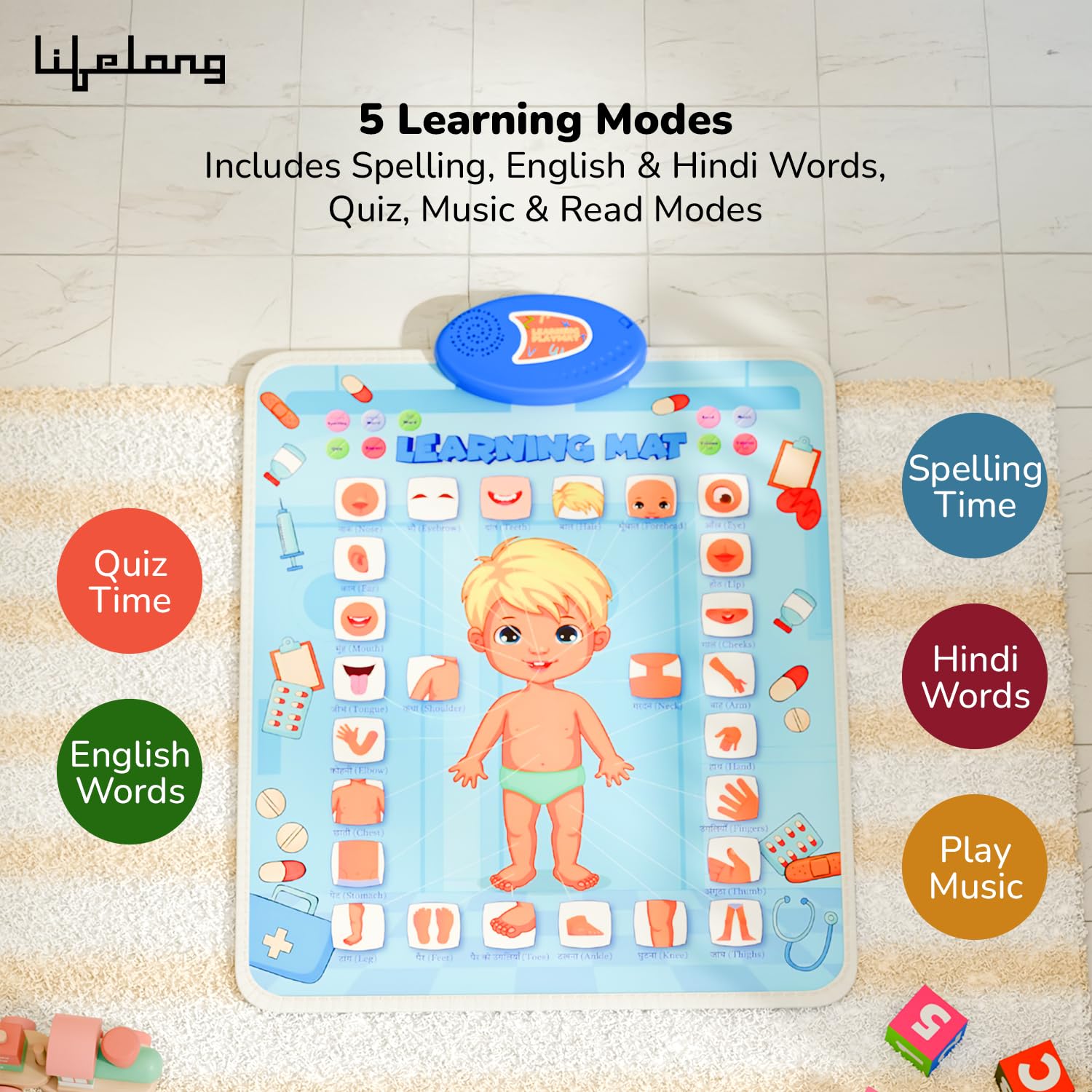 Lifelong Cuppy Bilingual Talking Playmat | English & Hindi Body Parts Learning Mat