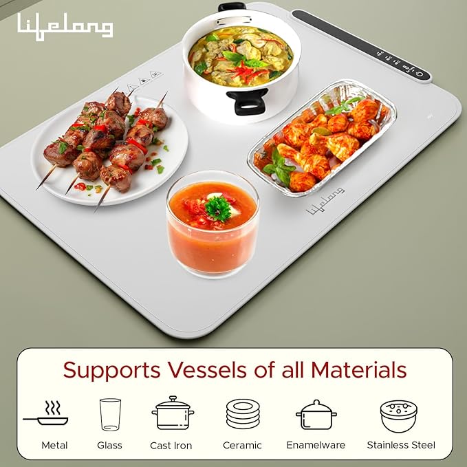 Electric Food Warmer - 400 W | Roll Up Silicon Heating Mat | Adjustable Temperature Control with Touch | Even Warming Tray for Dining, Parties & Events
