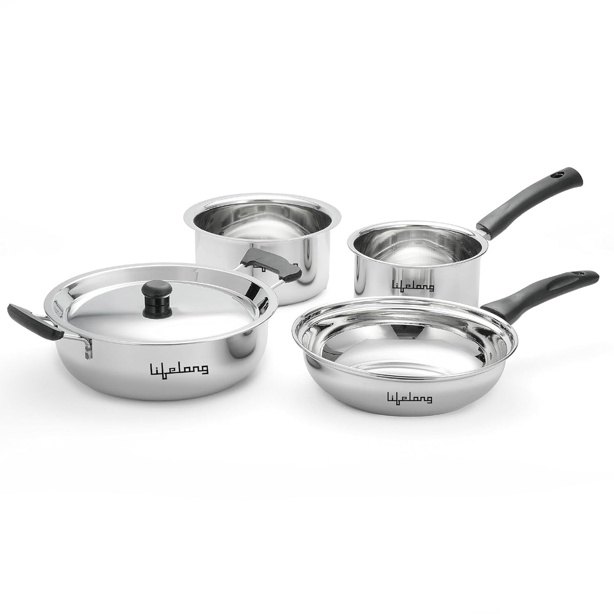 4-Piece Stainless Steel Cookware Set with Common Lid