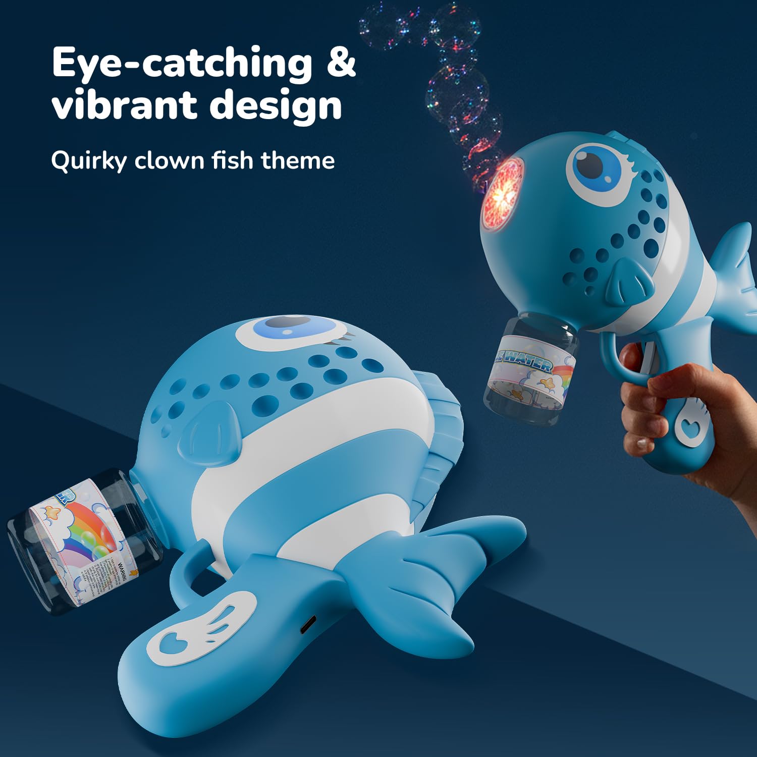 Lifelong Cuppy Fish Bubble Gun with Lights, Bubble Solution & Type-C Charging