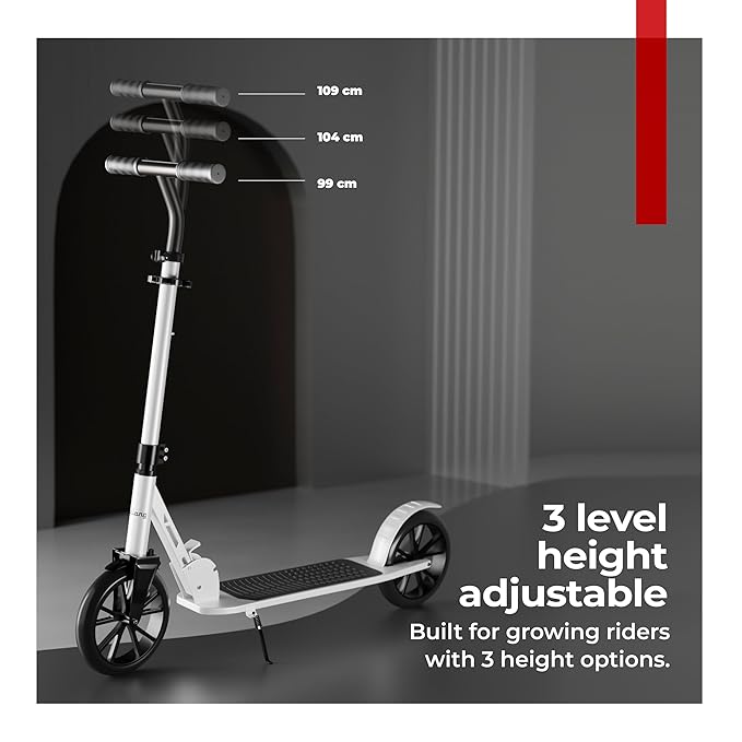 Lifelong Adult Kick Scooter – Adjustable Height, Lightweight Aluminium Frame, Foldable Design for Outdoor Riding (Black & White)