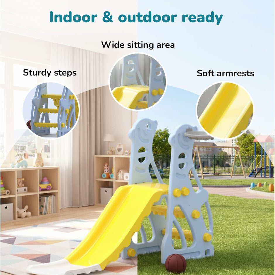 Lifelong Cuppy Penguin Kids Slide with Basketball Hoop for Indoor & Outdoor Play