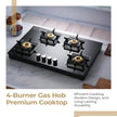 Lifelong 4 Burner Hob Gas Stove – Auto Ignition, Toughened Glass Top (LLHT008)