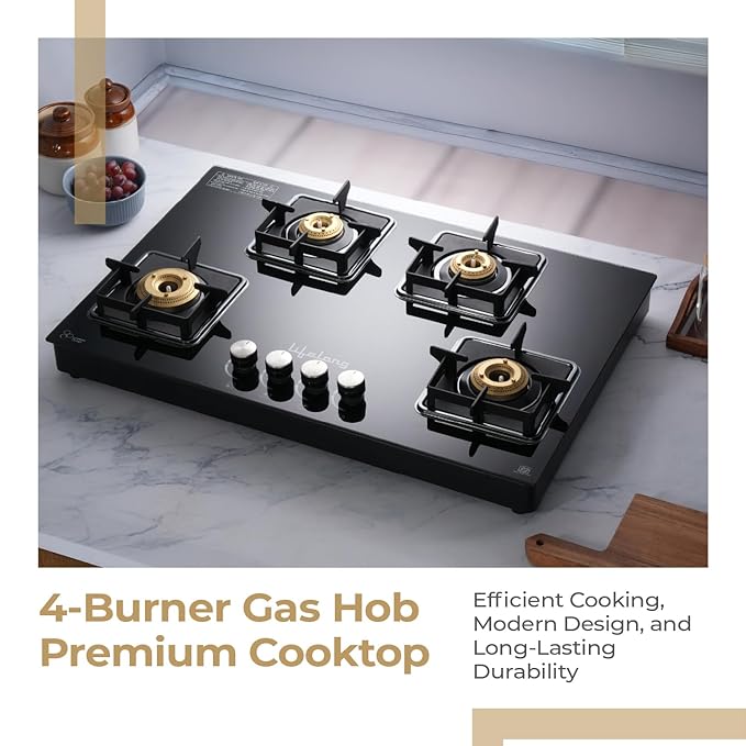 Lifelong 4 Burner Hob Gas Stove – Auto Ignition, Toughened Glass Top (LLHT008)