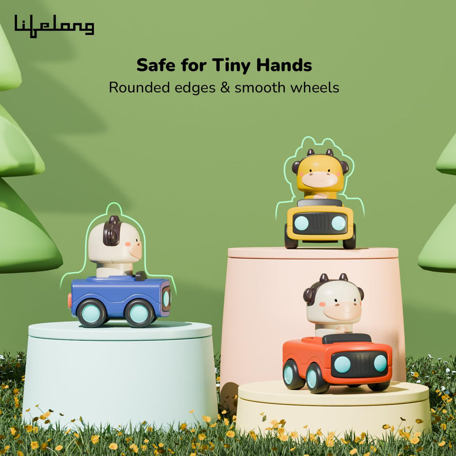 Lifelong Cuppy Animal Press & Go Toy Cars | Friction-Powered Pack of 3 for Kids
