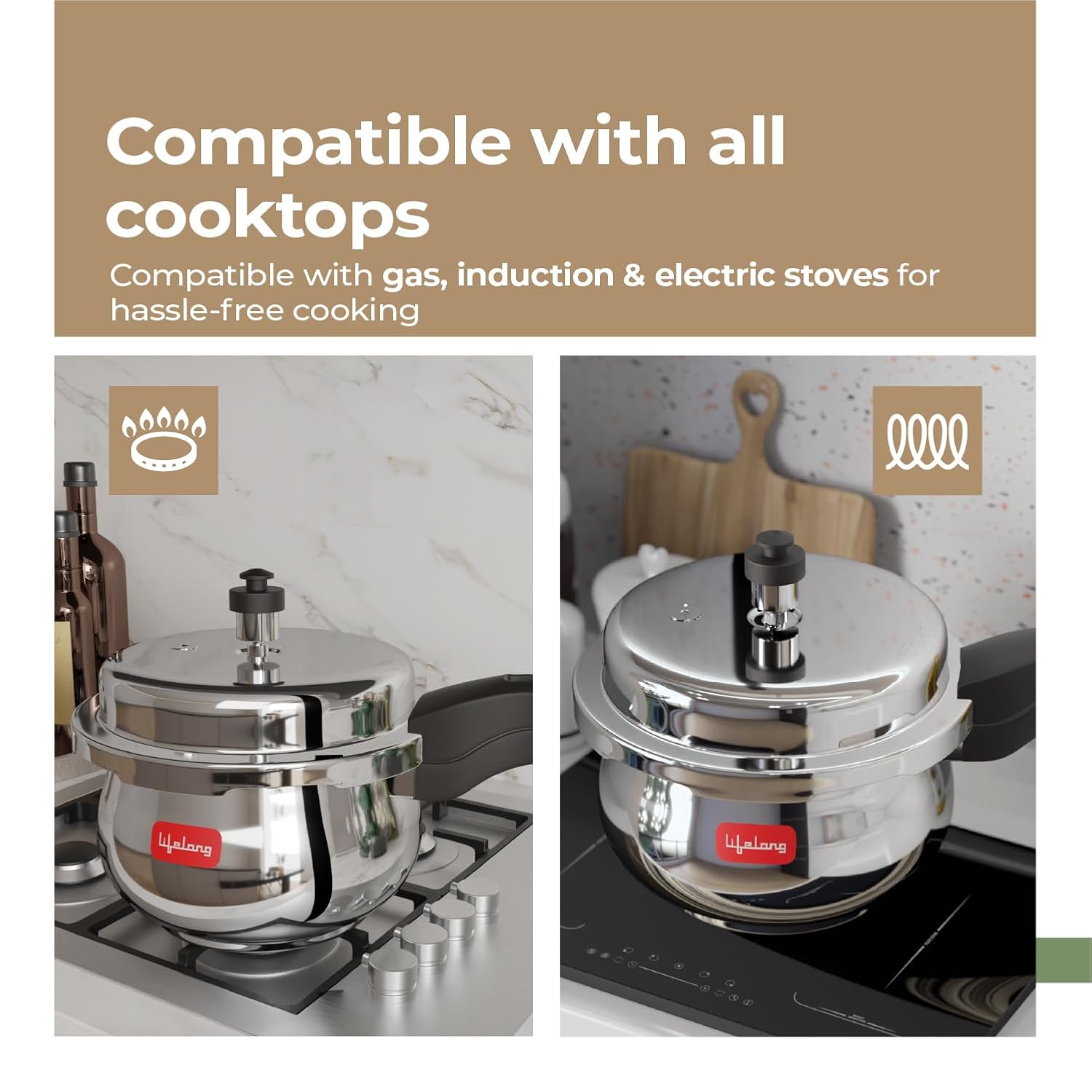 Lifelong Stainless Steel Curve Pressure Cooker 2Liters | Induction & Gas Stove Compatible with Outer Lid, ISI Certified & Lock System | Safe & Durable Kitchen Essential with 5 Years Warranty (Silver) 2 Litres