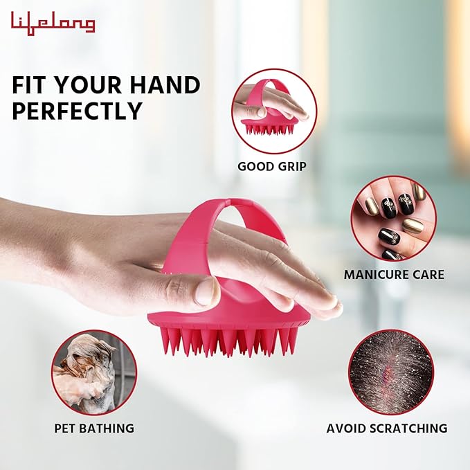 Silicone Scalp Massager & Body Scrubber – Hair Growth & Dandruff Care Brush (Pink)