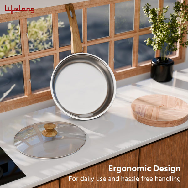 Triply Stainless Steel Fry Pan with Glass Lid