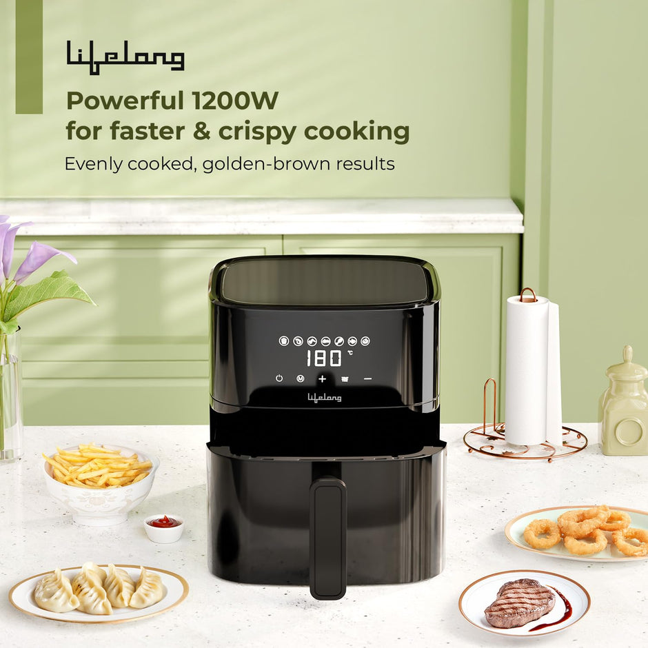Lifelong 4.2 Litre Digital Air Fryer | Detachable Handle, Touch Control & Non-Stick Basket