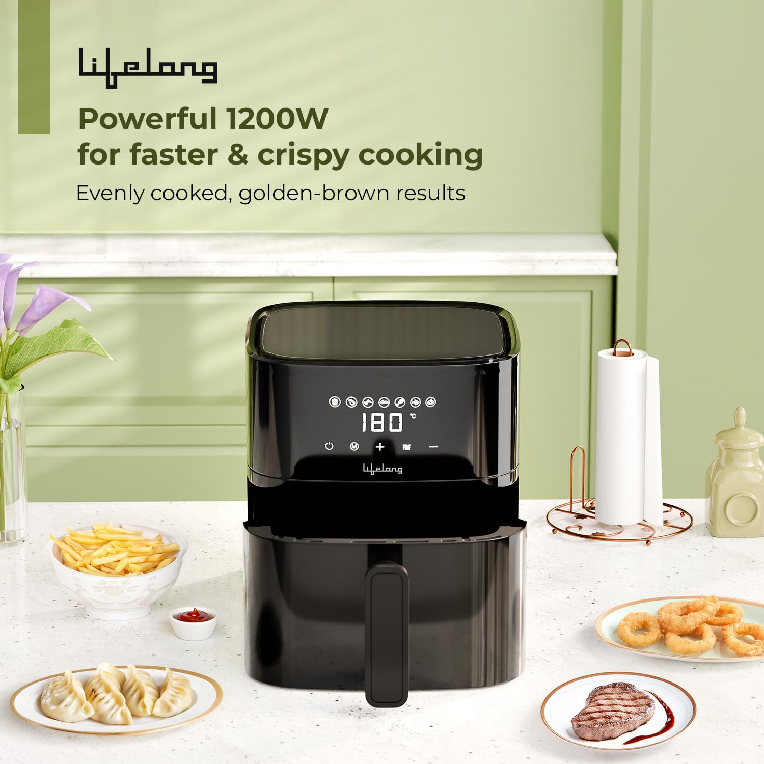 Lifelong 4.2 Litre Digital Air Fryer | Detachable Handle, Touch Control & Non-Stick Basket