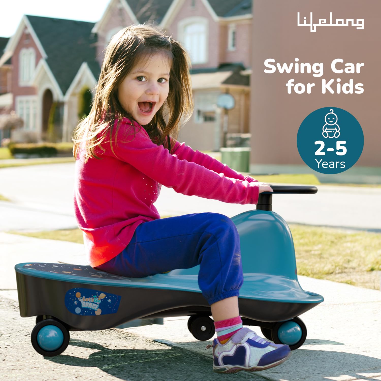 Lifelong Cuppy Swing Car for Kids (2–5 Years) – Twist & Turn Ride-On Toy, Sturdy Push Ride with 50kg+ Capacity, Indoor & Outdoor Use, DIY Sticker