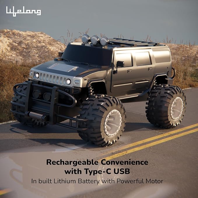Lifelong Cuppy Remote Control Car for Kids – 2.4GHz High-Speed RC Monster SUV with Turbo Mode, LED Lights, Type-C Rechargeable Battery, Anti-Skid Tyres, BIS Certified