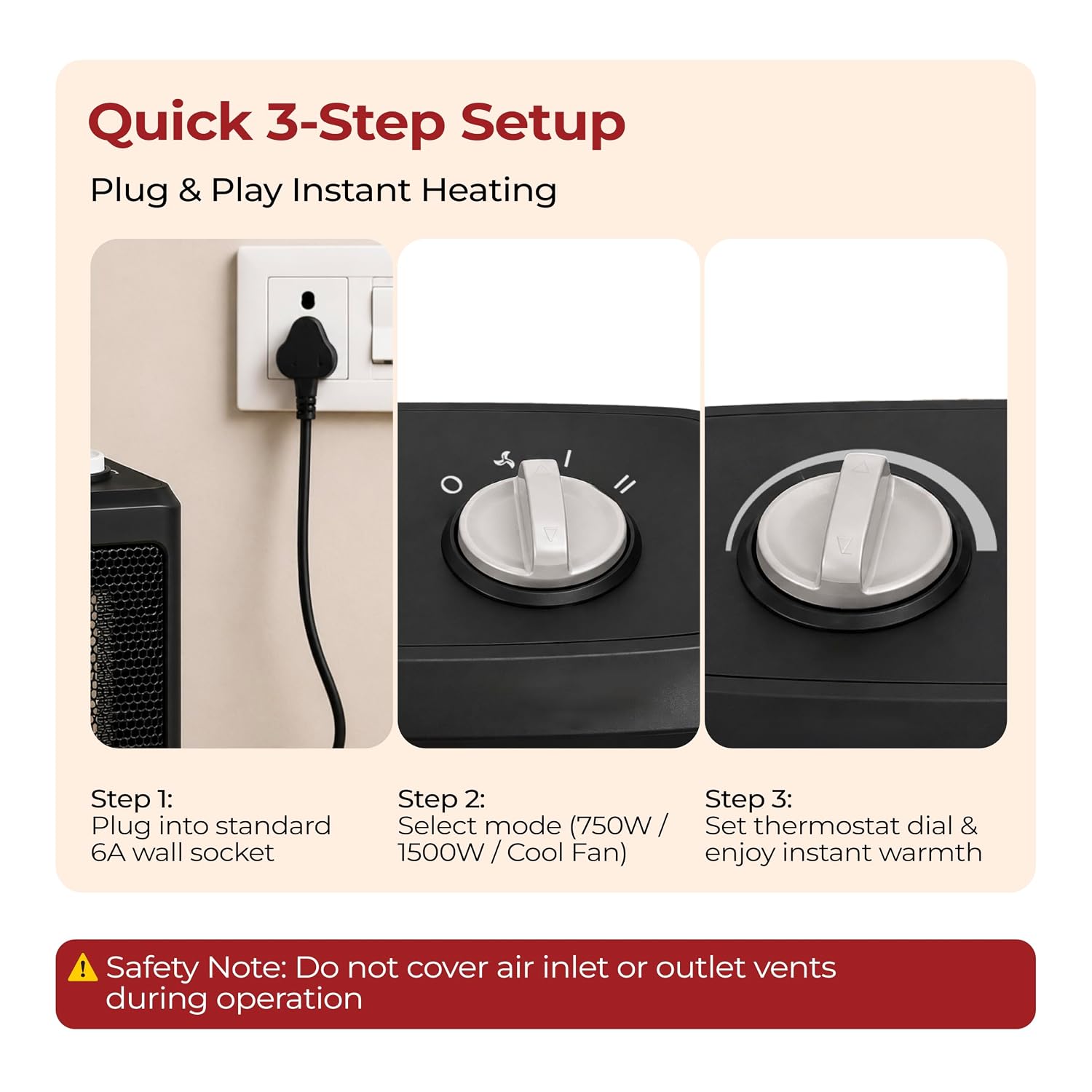 Lifelong 1500W Instant PTC Ceramic Room Heater for Home and Office