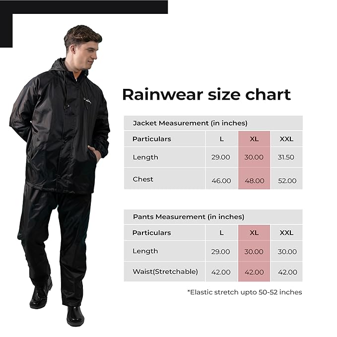 Lifelong Men’s Waterproof Reversible Raincoat – Hooded Suit, XL Black