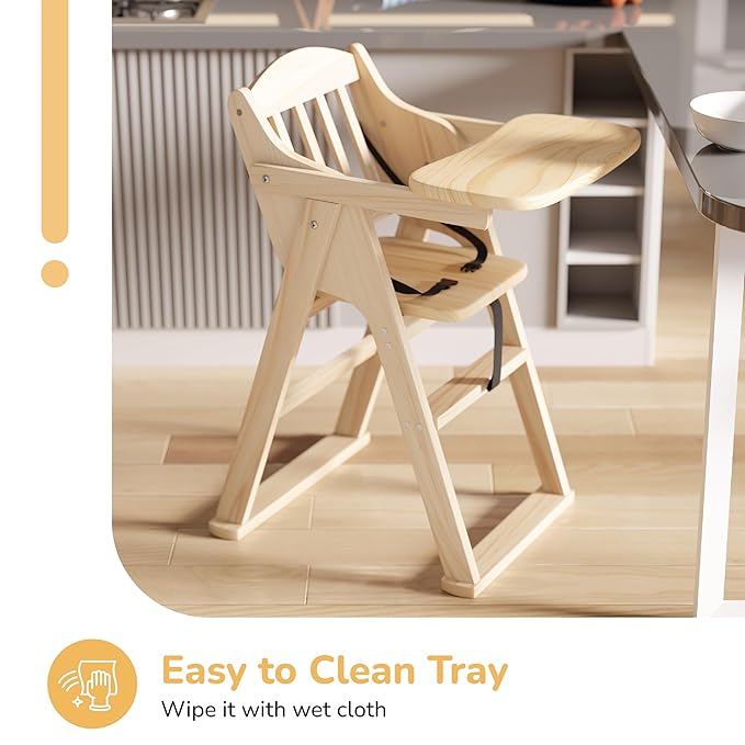 Lifelong Cuppy Premium Wooden High Chair – Foldable Baby Feeding & Dining Chair 0–5 Years, 5-Point Safety Harness
