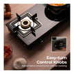 Lifelong 2 Burner Glass Gas Stove – Square Pan Support, ISI Certified, Black