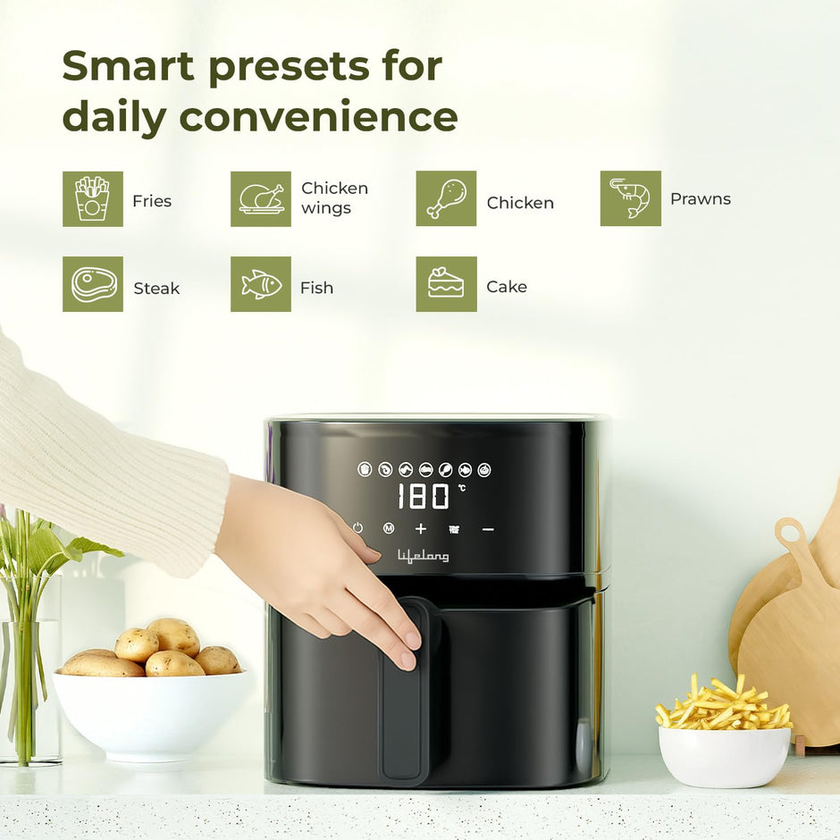 Lifelong 4.2 Litre Digital Air Fryer | Detachable Handle, Touch Control & Non-Stick Basket