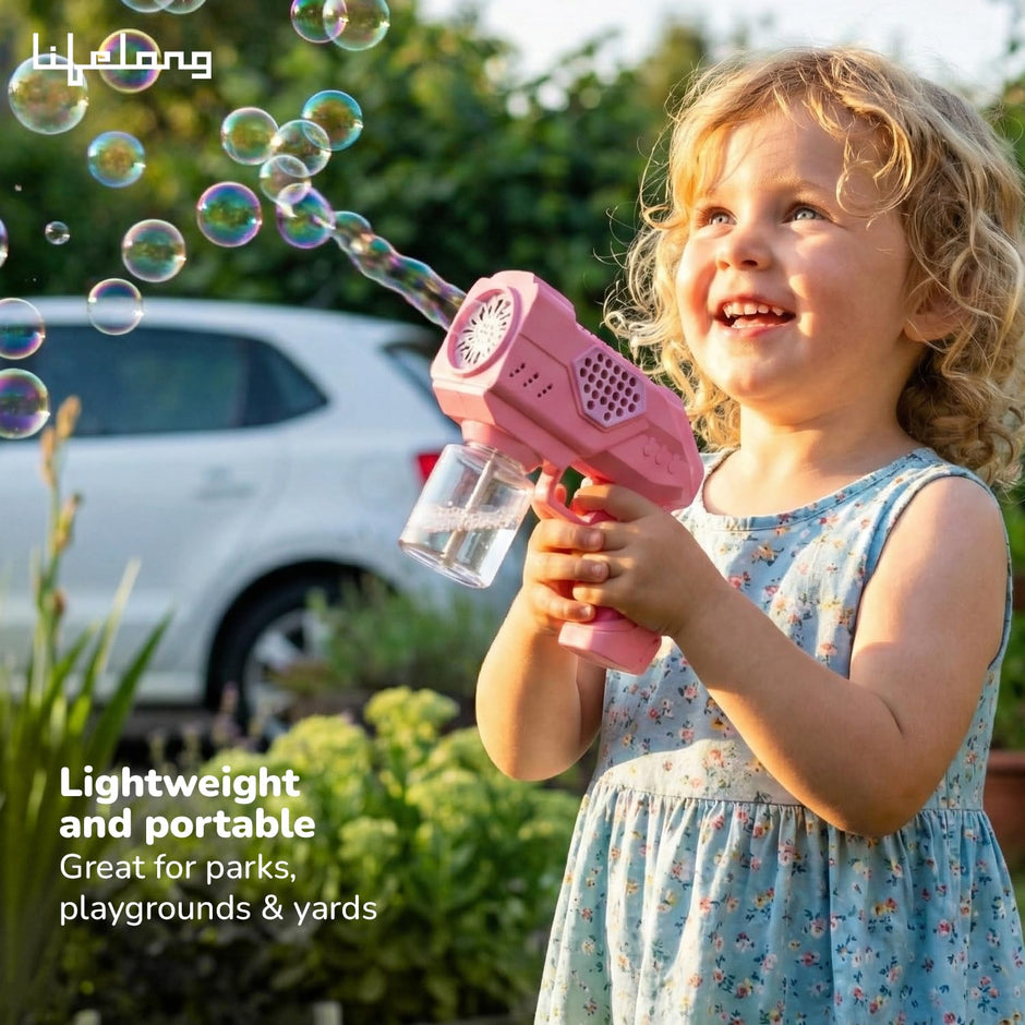 Lifelong Cuppy Big Bubble Blaster Gun with One-Touch Bubble Fun for Kids