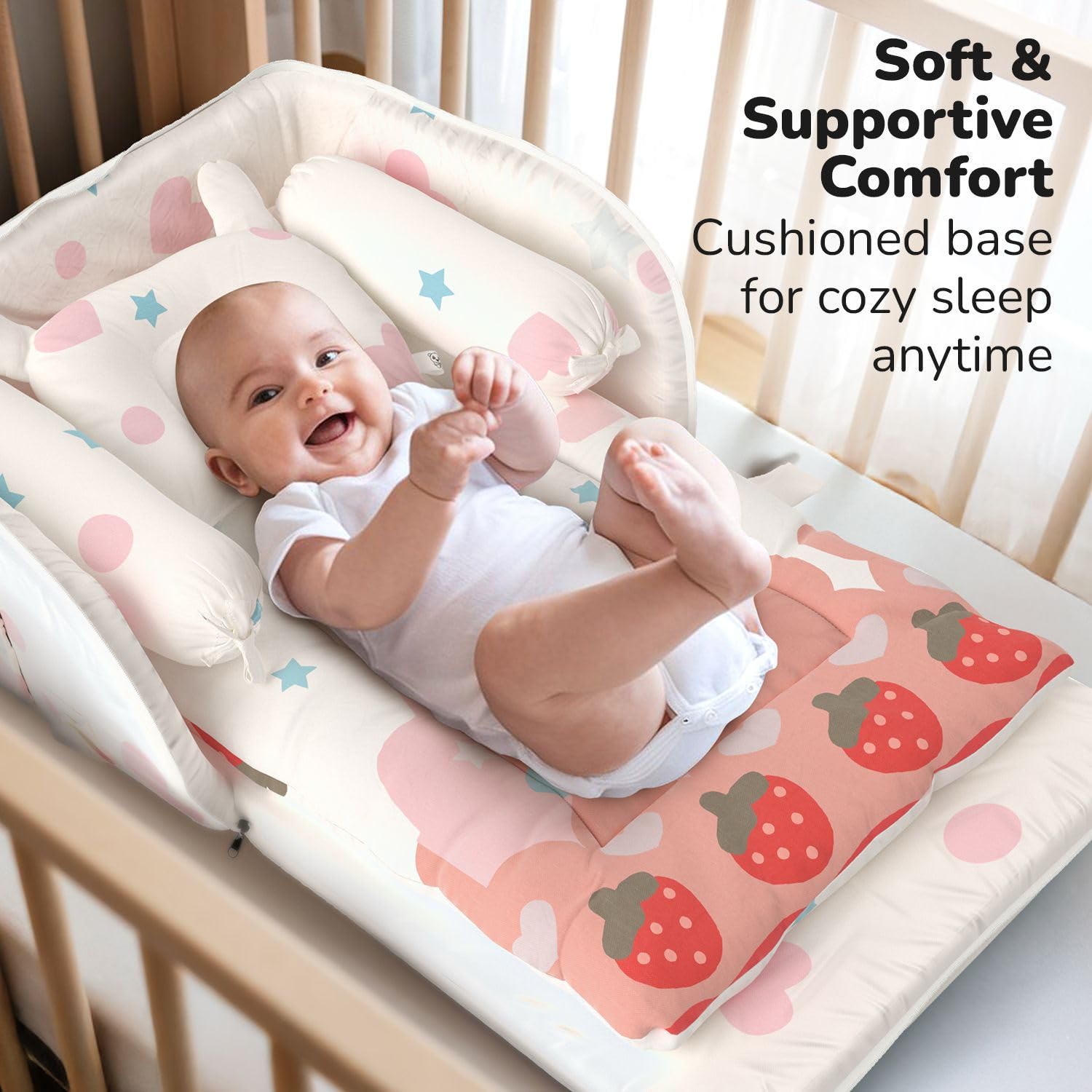 Lifelong Cuppy Baby Nest Lite | Portable & Foldable Infant Sleeping Bed for Newborns | Soft, Cozy & Travel-Friendly Baby Carry Bed with Cushioning (42 x 36 cm)