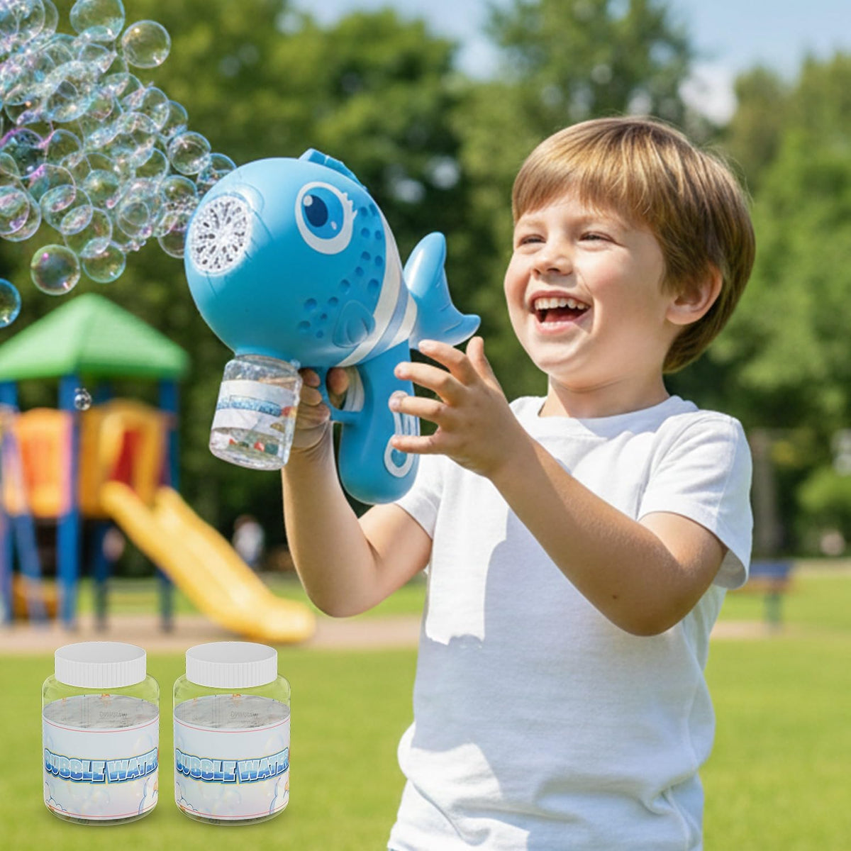 Cuppy Fish Automatic Bubble Gun with Solution & Cable