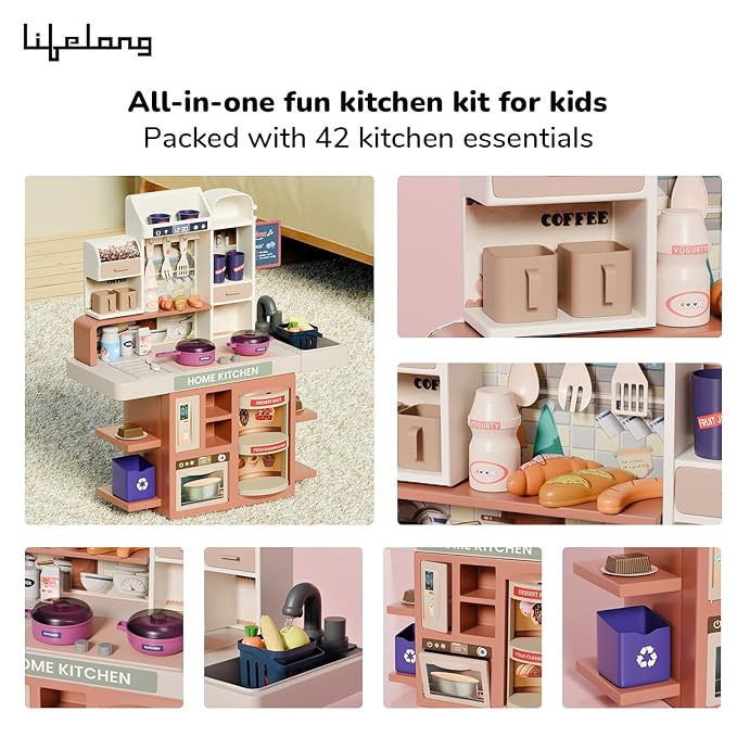 Lifelong Cuppy 42PCS Pretend Kitchen Set | Light, Music & Play Accessories