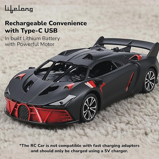 Lifelong Cuppy Rechargeable RC Racing Car for Kids | LED Lights & 2.4GHz Control