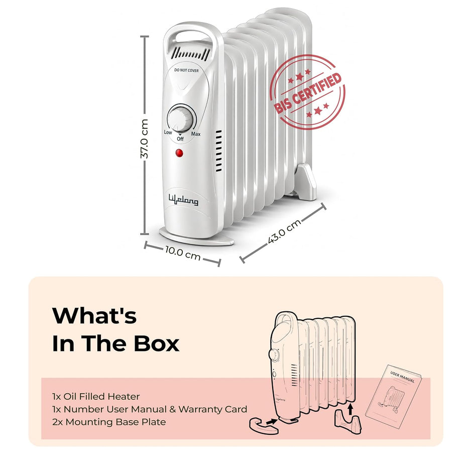 Lifelong Heato Mini 11-Fin Personal OFR Room Heater for Spot Heating