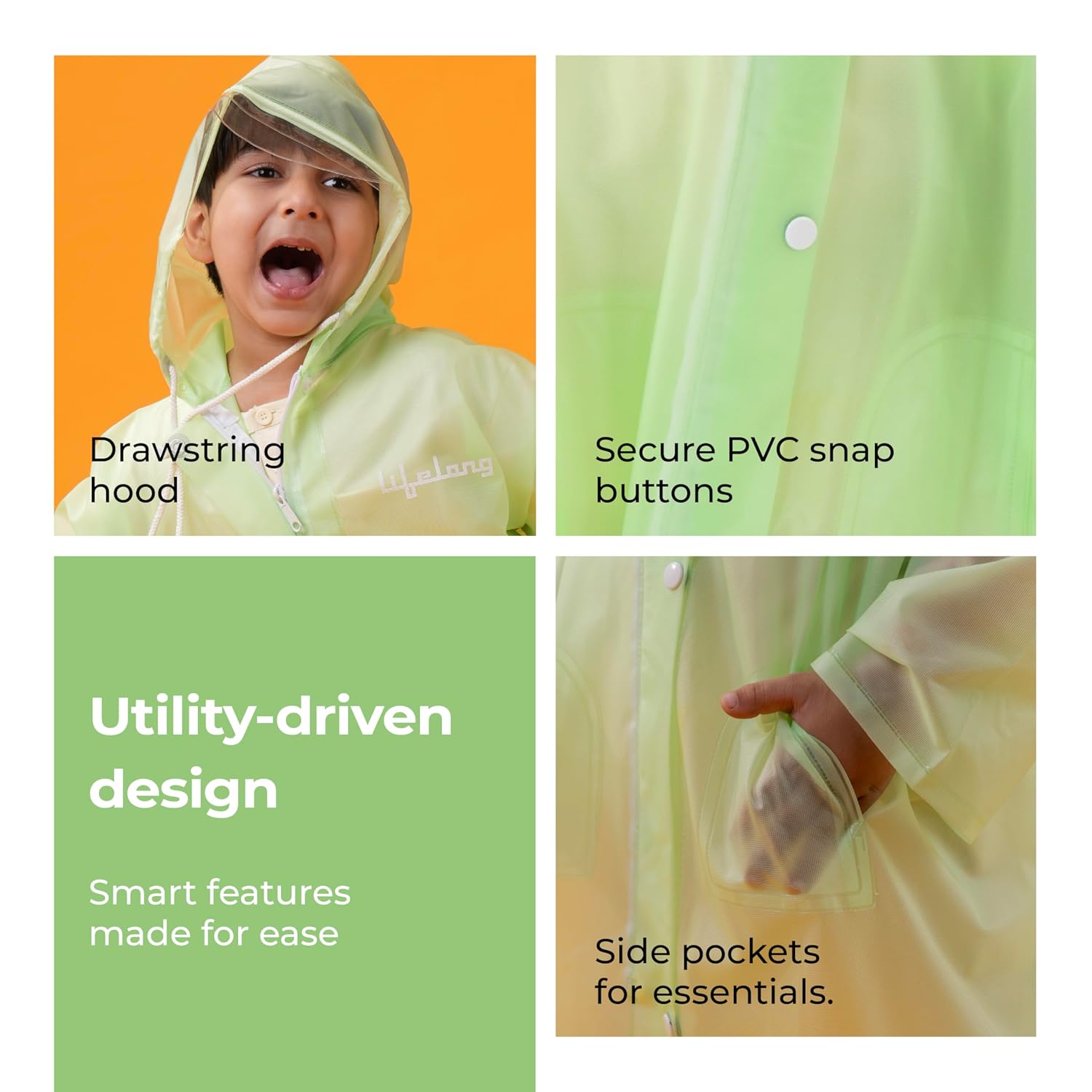 Lifelong Campaign Kids Plain Hooded Raincoat