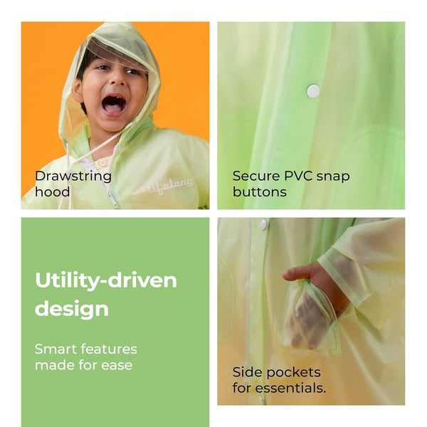 Kids Unisex Hooded Raincoat with School Bag Extension