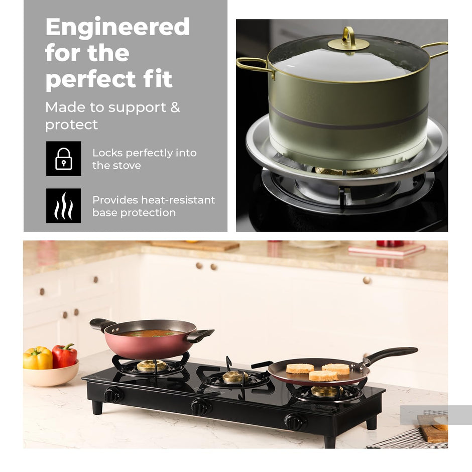 3 Burner Glass Gas Stove with Free Gas Saver – ISI Certified, LPG Compatible