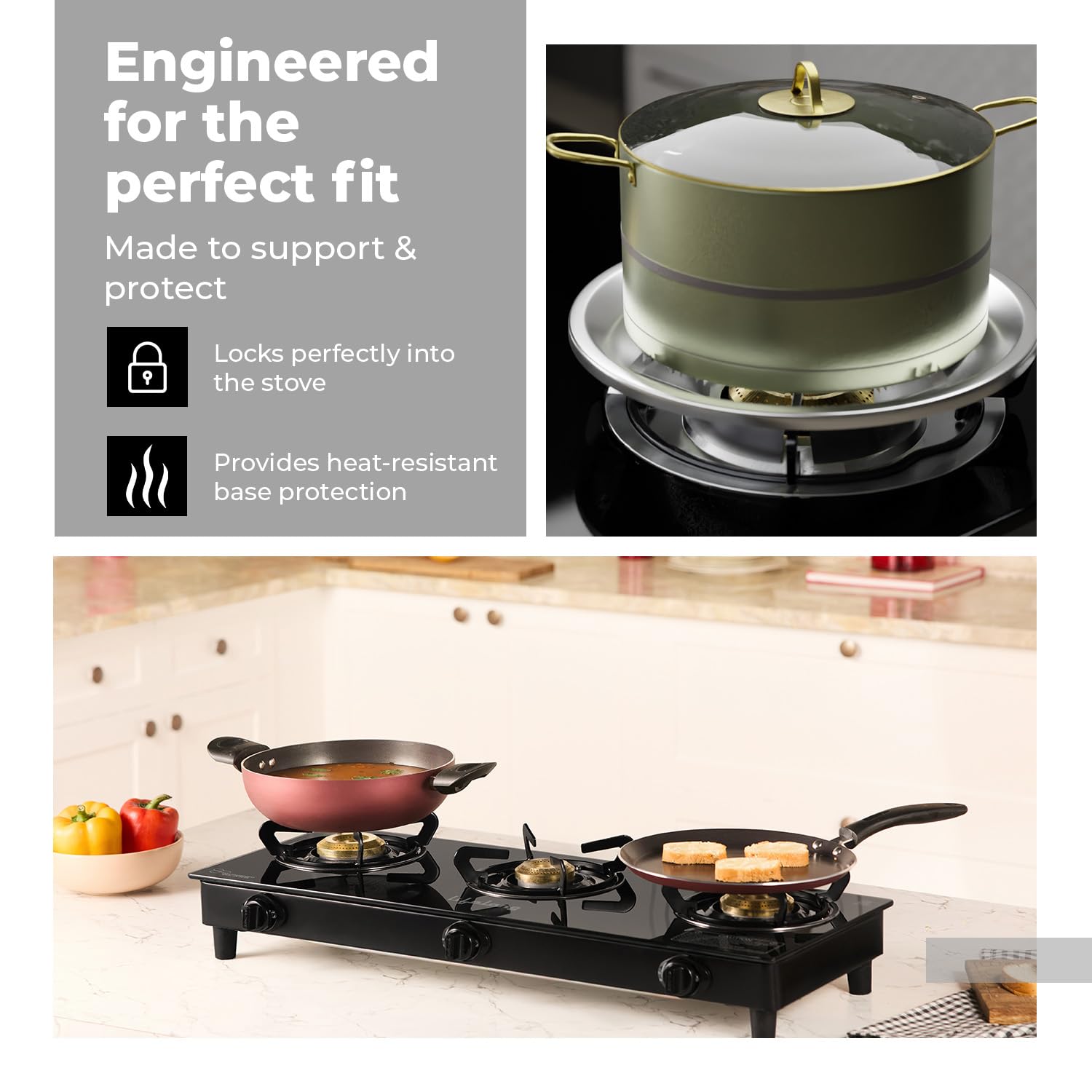 3 Burner Glass Gas Stove with Free Gas Saver – ISI Certified, LPG Compatible