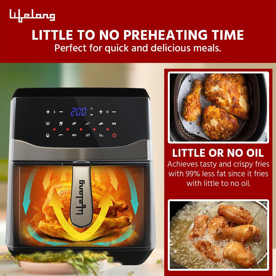 Lifelong Digital Air Fryer LLHFD722, 7.5 Litre Xl Led Touch Screen