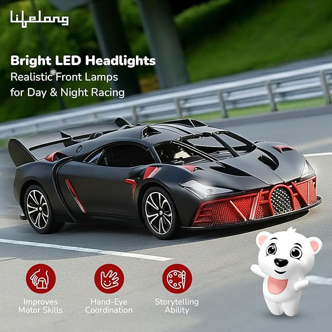 Lifelong Cuppy Rechargeable RC Racing Car for Kids | LED Lights & 2.4GHz Control
