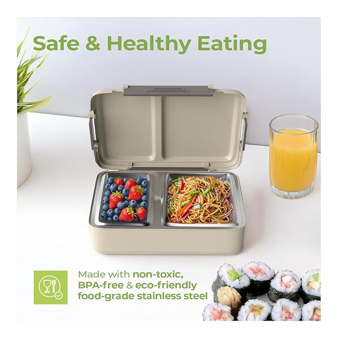 Stainless Steel Lunch Box – 2 Compartment, 700ml Leak-Proof Insulated Tiffin (Light Green)