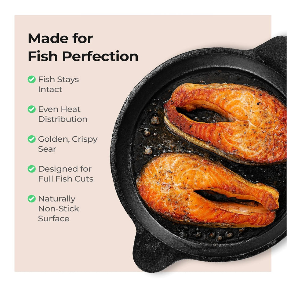 Lifelong Cast Iron Frying Pan for Cooking with Handle | Pre-Seasoned Appam Pan | Large Non-Toxic Cookware, Non-Stick & Teflon Free, Durable for Easy Cooking & Cleaning | Gas & Induction Stove-Friendly