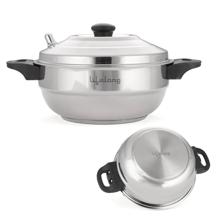 Lifelong Idli Cooker 3 Plate with Sandwich Bottom | 12 idlis | Stainless Steel Idli Cooker, Heavy Base Induction and Gas Stove Compatible Idli Maker (LLIDCKSB03, Steel Silver)