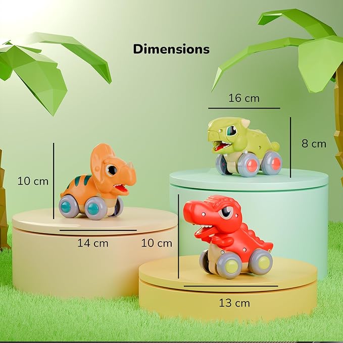 Push & Go Dinosaur Cars, Pack of 3 Friction Toys