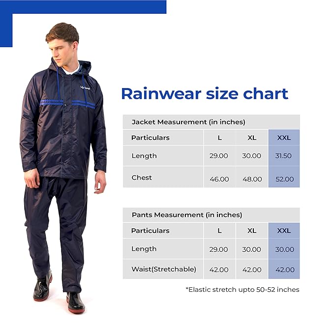 Lifelong Men’s Waterproof Reversible Raincoat with Hood & Pocket – XXL Set
