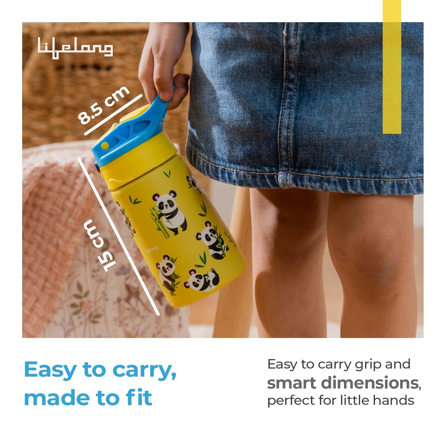 Lifelong 350ml Water Bottle for School Kids with Straw & Cleaner | Stainless Steel Insulated Spout Sipper Bottle for Boys & Girls| Leak-Proof | Hot & Cold for Upto 6 Hours ISI Certified(LLBT06,Yellow)