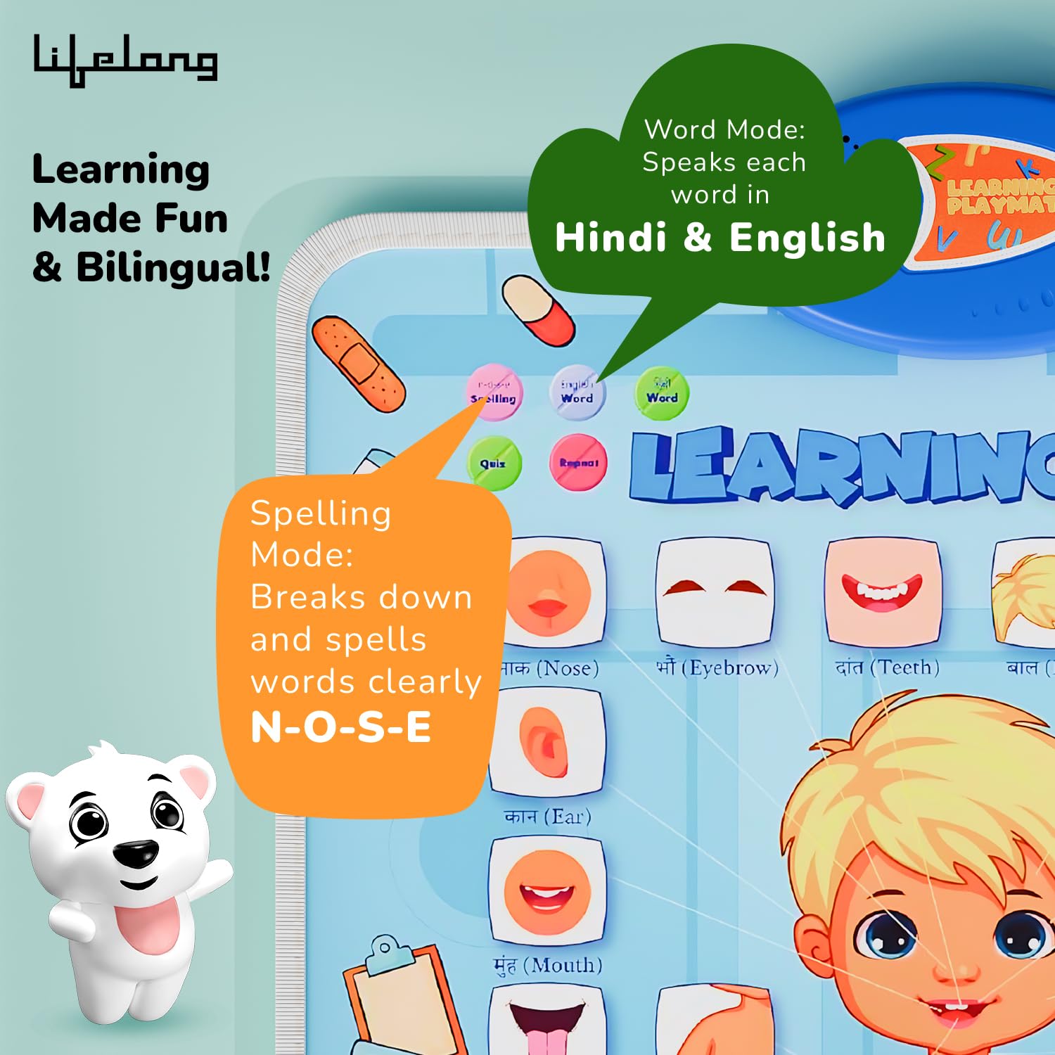 Lifelong Cuppy Bilingual Talking Playmat | English & Hindi Body Parts Learning Mat